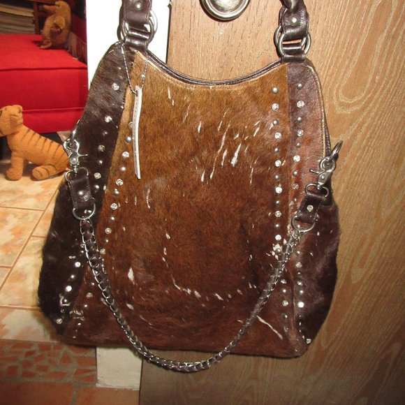 Oversized Brown COWHIDE Leather Shoulder Strap Hand Bag Purse Tote Hobo Travel - Picture 5 of 15